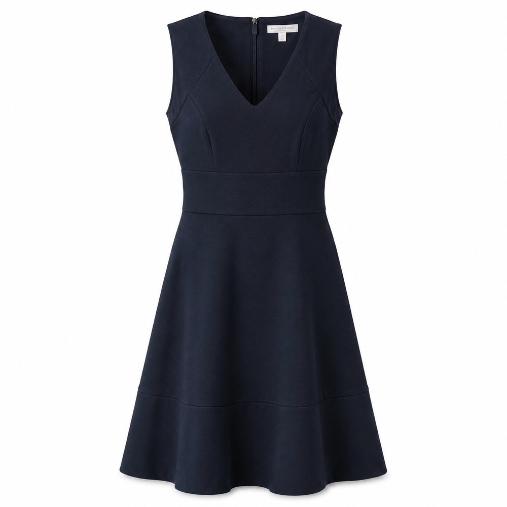 Banana Republic Sloan Dress Navy Blue V-Neck Fit and Flare Sleeveless 10 NWT